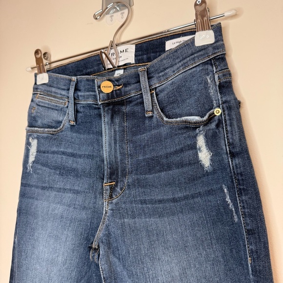 FRAME Denim Le High Straight Distressed Rue Chewed Hem Jeans - Picture 4 of 12